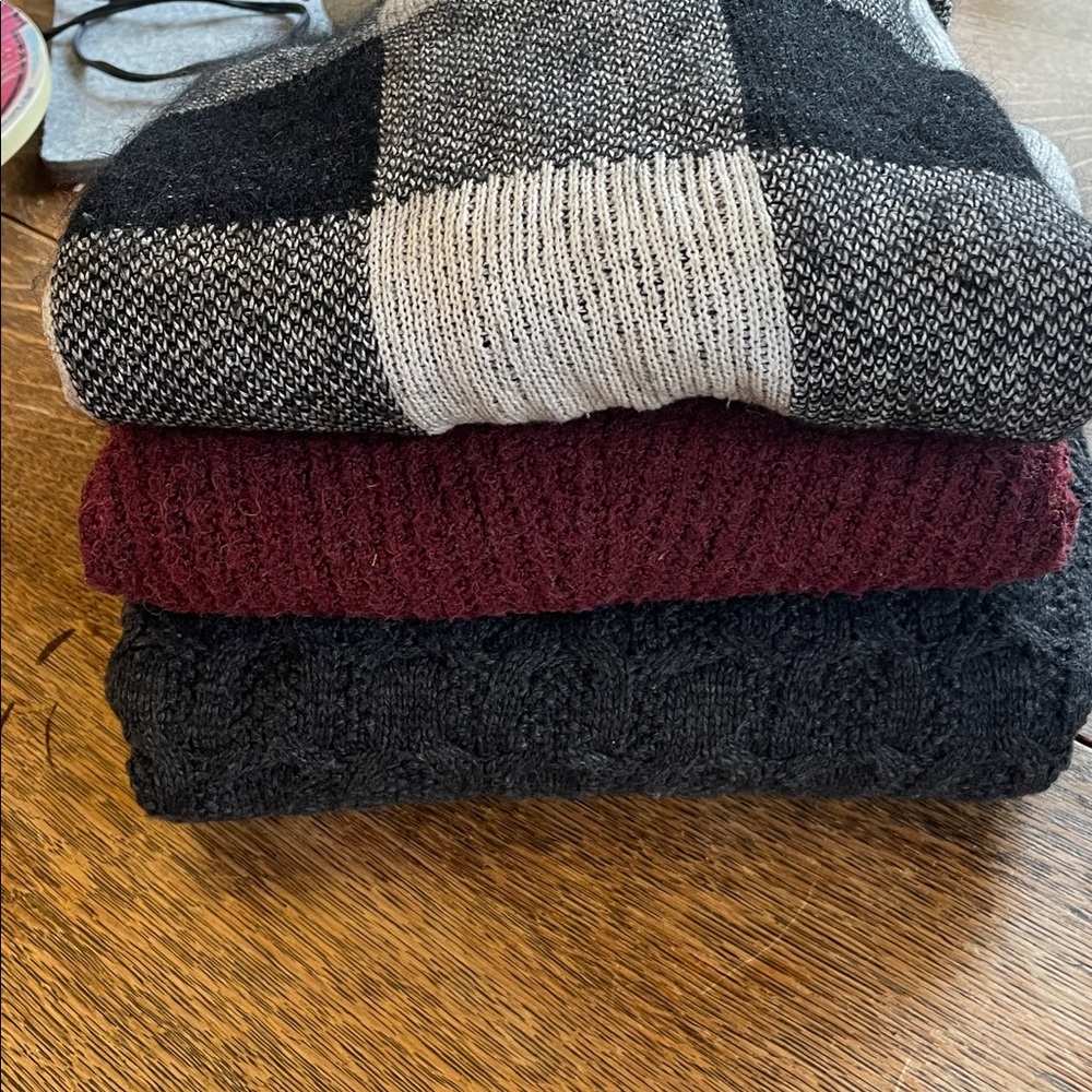 Elegant Women's Sweater Trio in Gray, Black, and Burgundy
